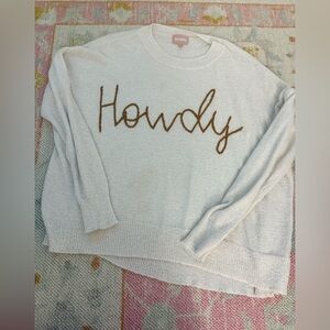 Show Me Your MuMu Cream Sweater with Brown 'Howdy' Design